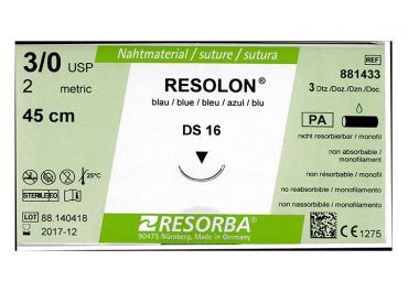 Resolon® blau monofil, DS16, USP 3/0, metric 2, 45 cm 1x36 Stück 
