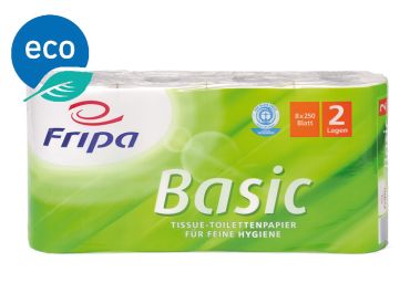 Fripa Toilettenpapier Tissue, 2-lagig, weiß geprägt, 250 Blatt 1x8 Rollen 